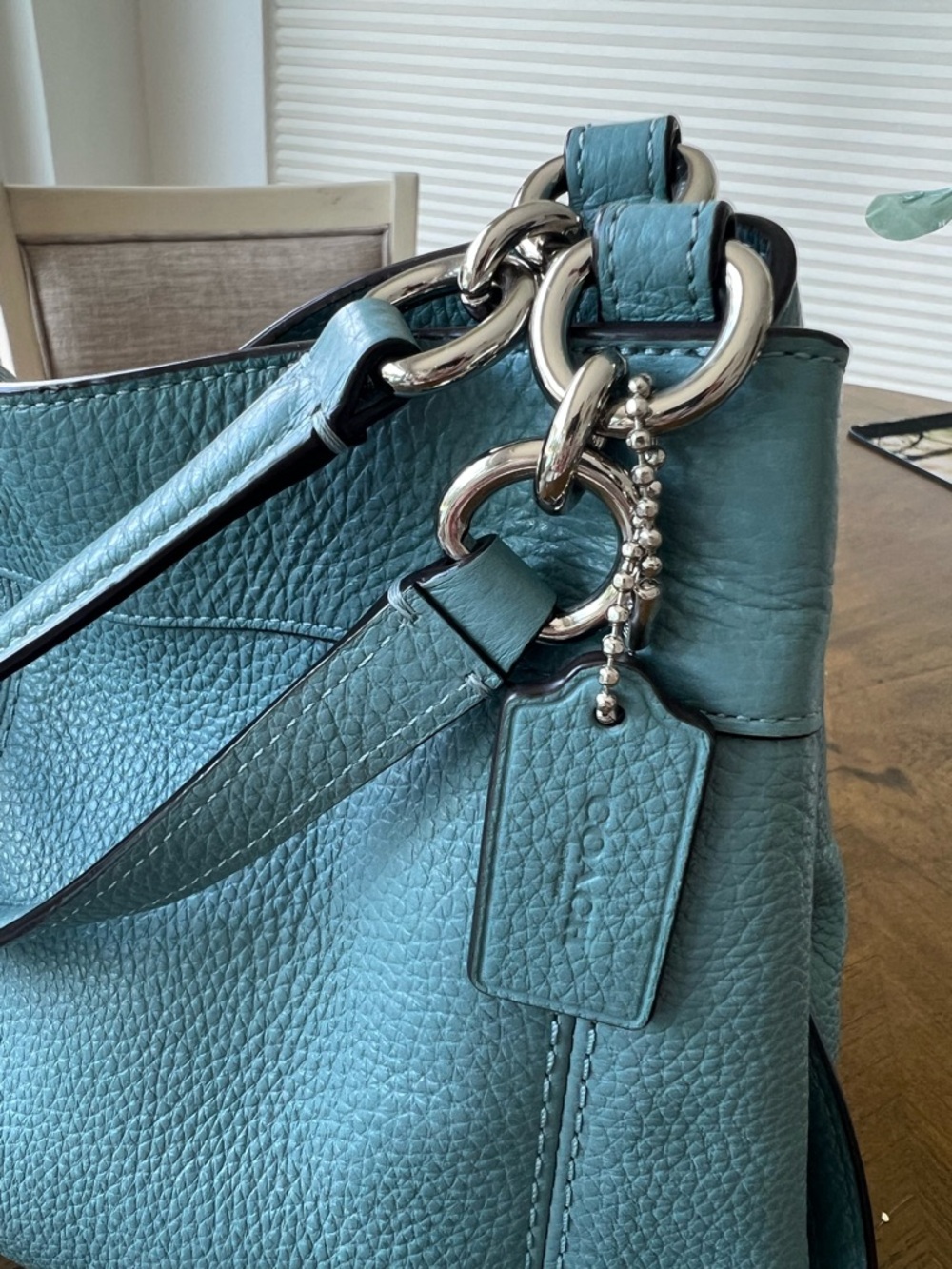 Coach Pebble Leather Shoulder Bag Blue with Shoulder and Crossbody straps - Picture 3 of 12